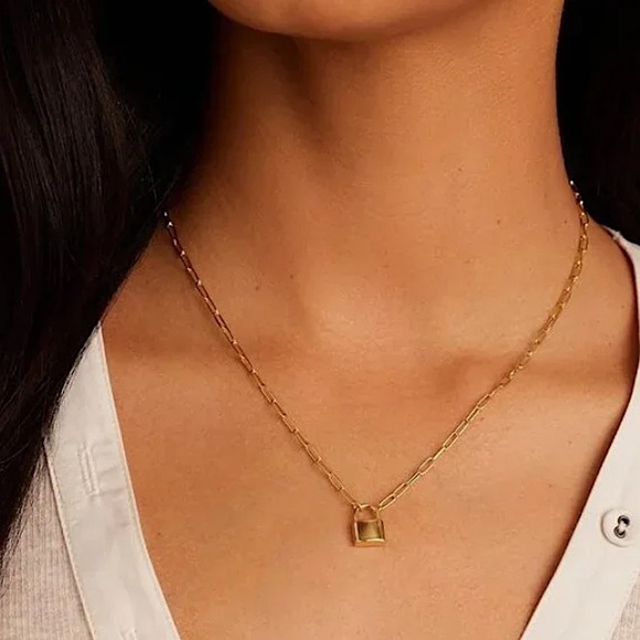 Gorjana Jewelry - Gorjana Kara Gold Padlock Charm Paperclip Chain Necklace New